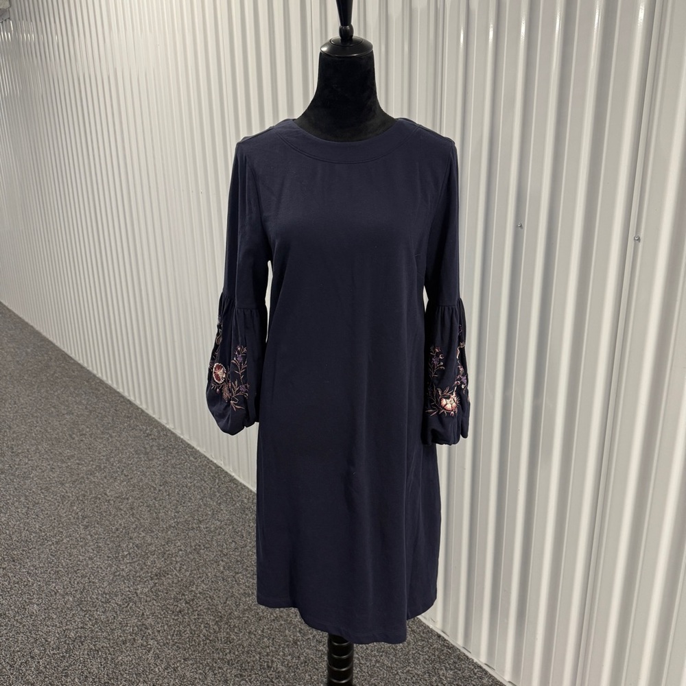 Loft Women’s Navy Blue Embroidered Long Sleeve Dress Size Medium